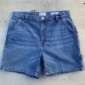 Cotton On Carpenter Denim Cargo Shorts Baggy Jean Blue Wash